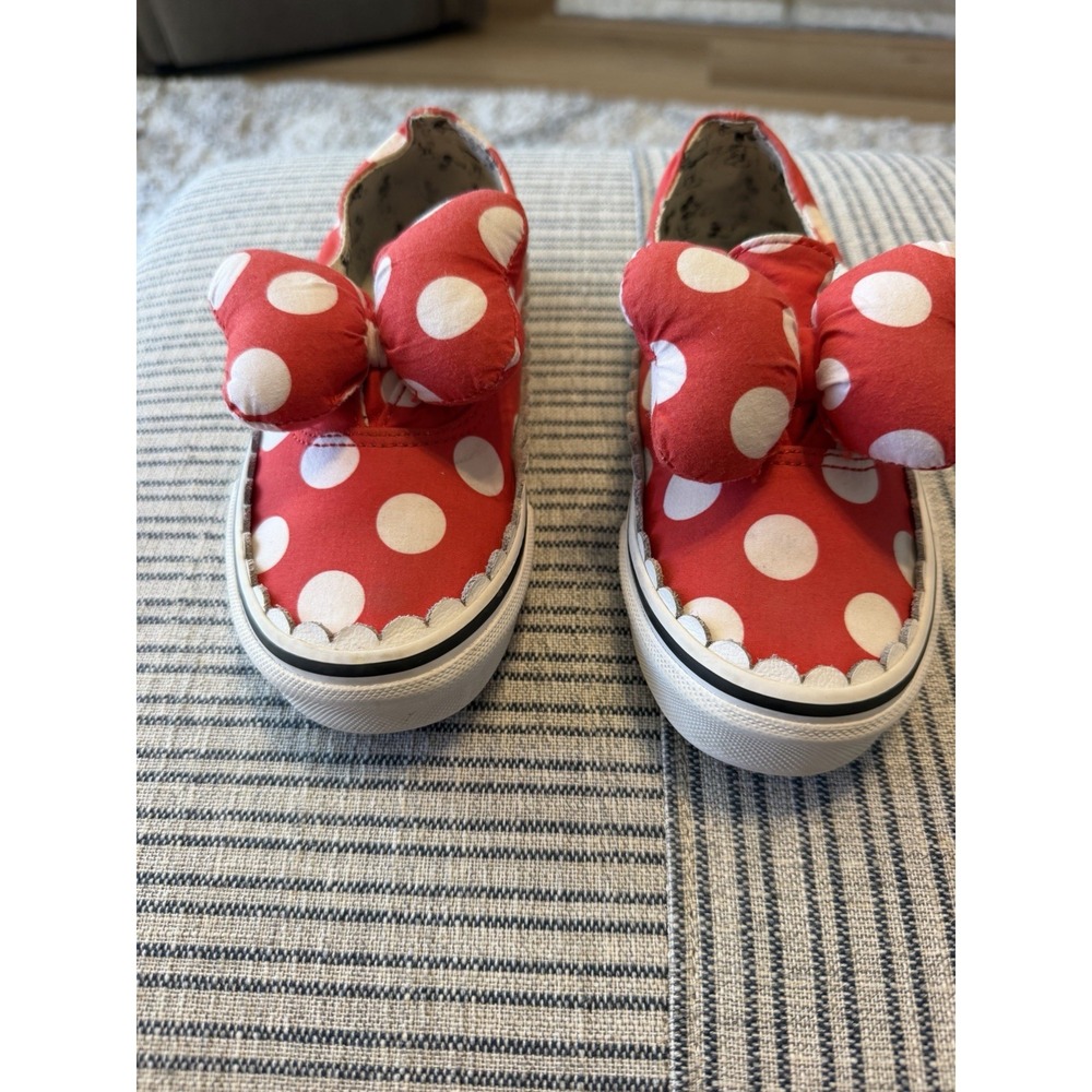Vans x Disney Minnie Mouse Bow Shoes Kids 1 Red Polka Dot Slip On Rare Scalloped